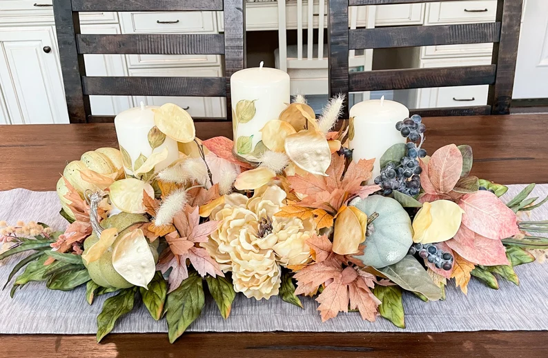 White Floral Pumpkin Centerpiece 