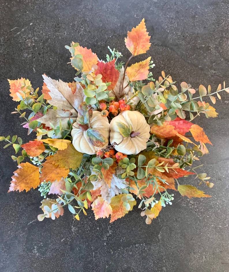 White Pumpkin Arrangement-Small Fall Centerpiece