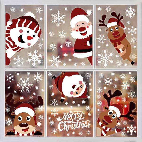 Xmas Snowflake Window Sticker Santa Claus Reindeer Decal for Home Decoration Party Supply