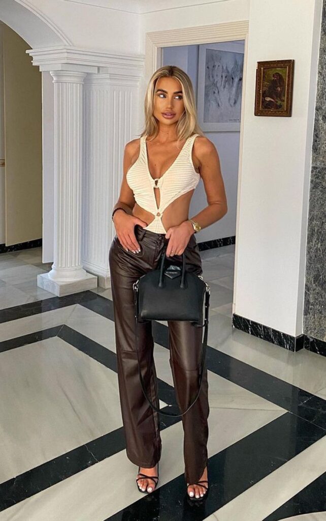 Brown leather pants outfit