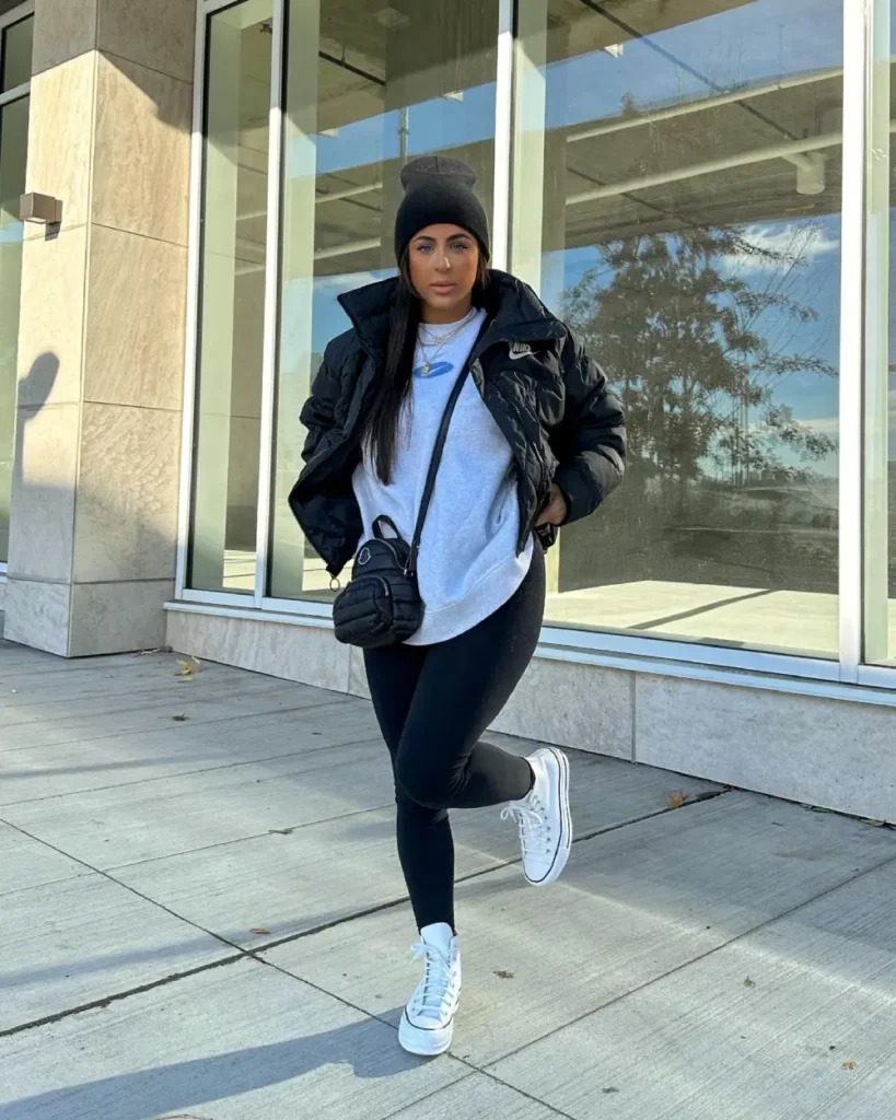 Nike Women Jacket with white Converse and Beanie