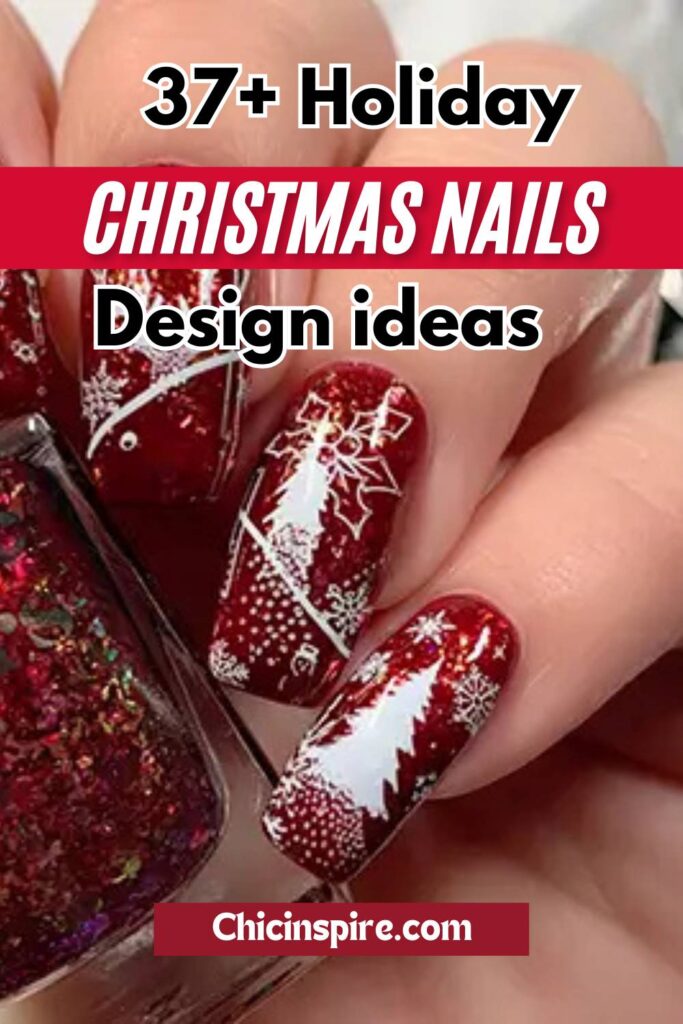 Christmas red and White Nails design