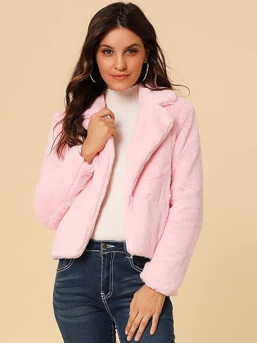 Cropped Faux Fur Jacket Lapel Cardigan Shrug 