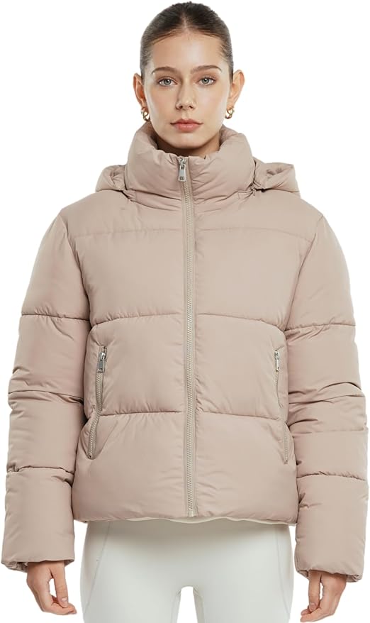 Cropped Puffer Jackets,Warm Winter Jacket with Removable Hood