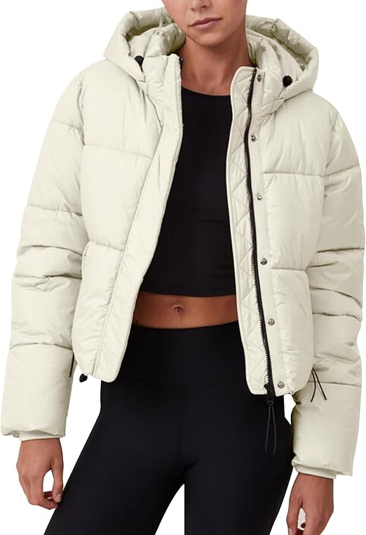 Full Zip Thicken Puffer Jacket Winter with Striped Print High Waist Drawstring Pants