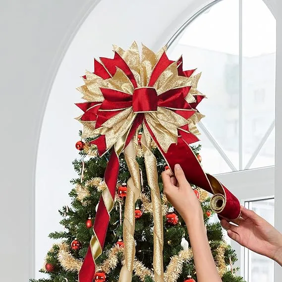 Red Gold Christmas Tree Topper