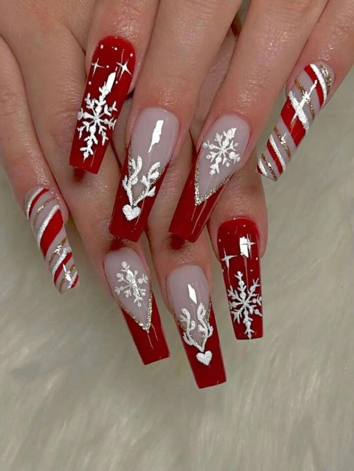 Red and White Christmas nails Design