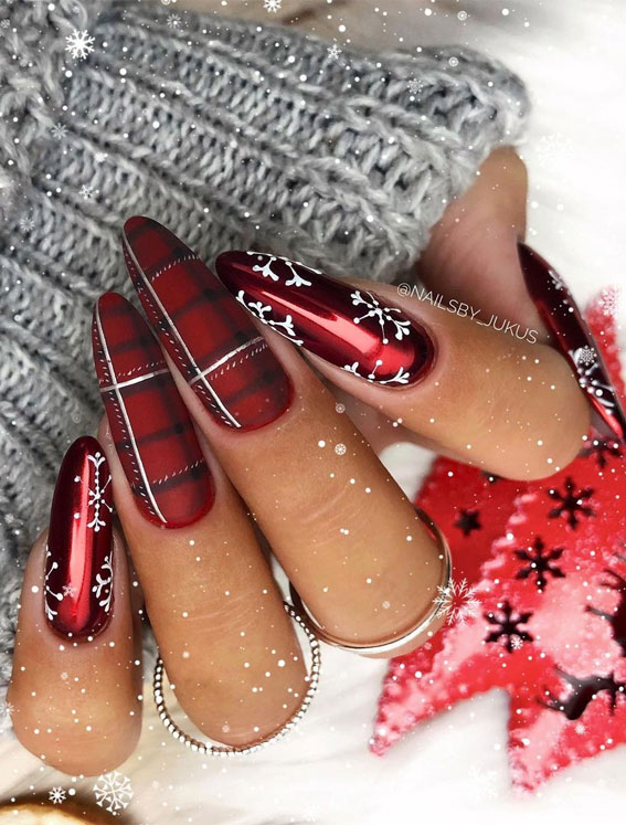 5# Checkered Design Snowflake Nails