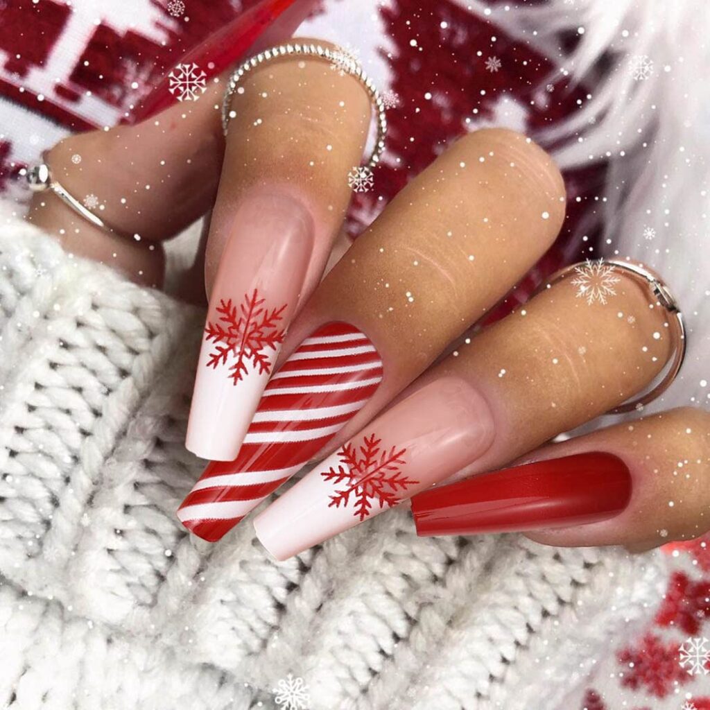 Red and White Christmas nails Design