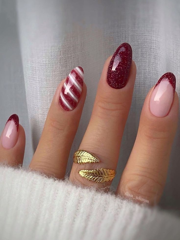 Red and White Christmas nails Design