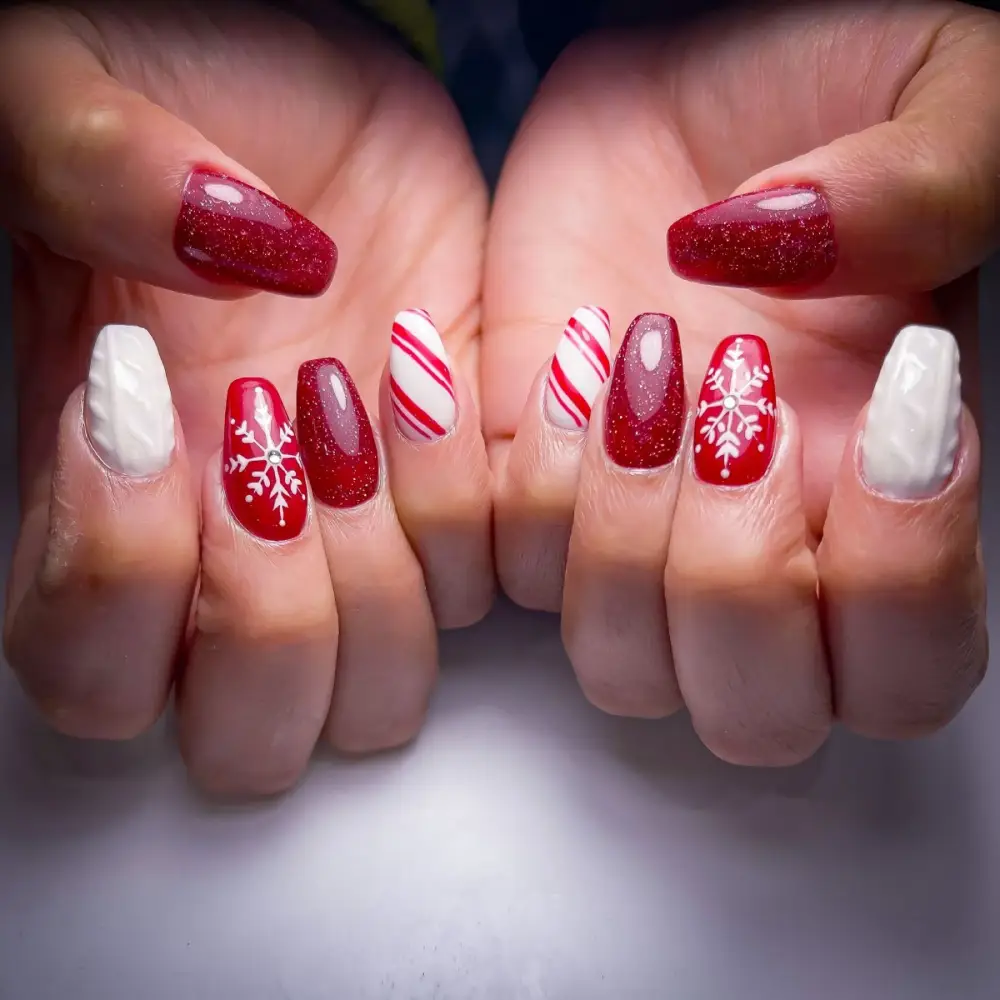 Red and White Christmas nails Design