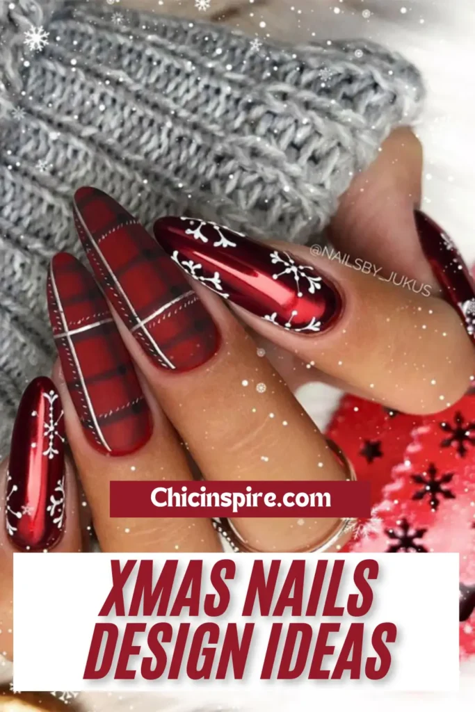 Red and White xmas nails