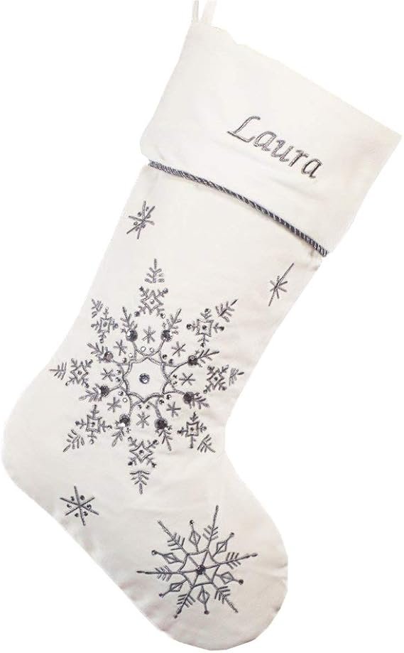 Silver Snowflakes Personalized Christmas Stocking