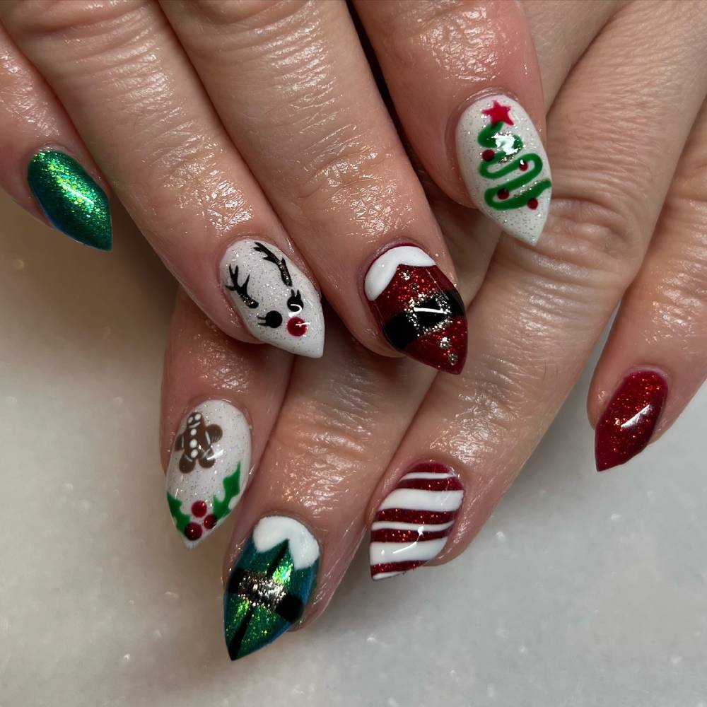 Festive Reindeer Short Holiday Nails