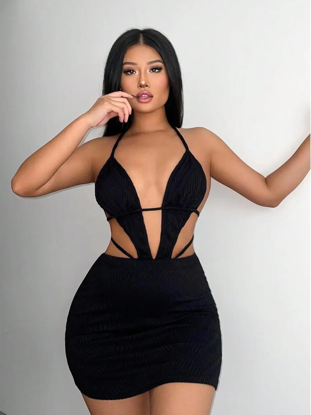 Backless Halter Bodycon Dress with Tie Detail