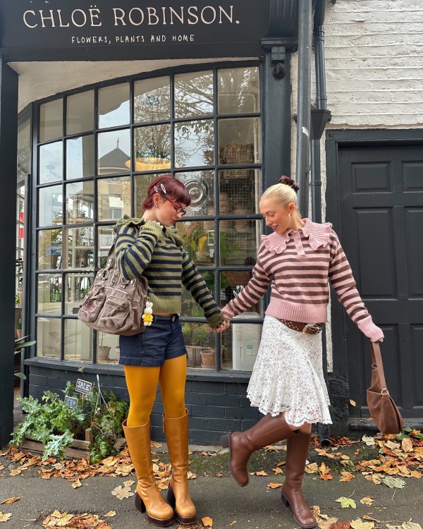 women in sweater, skirt and shorts bright color