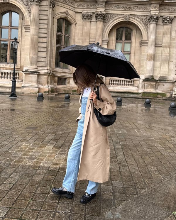 Cute rainy day outfit idea with loafers