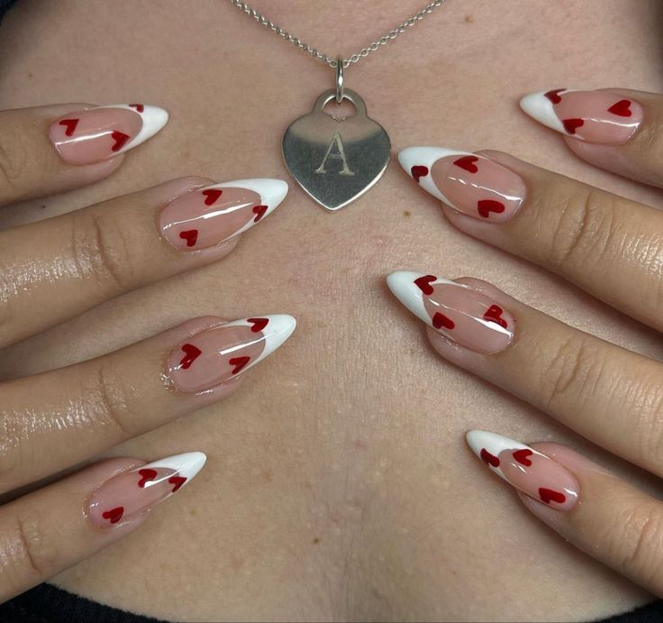 French Tip Red heart white tips