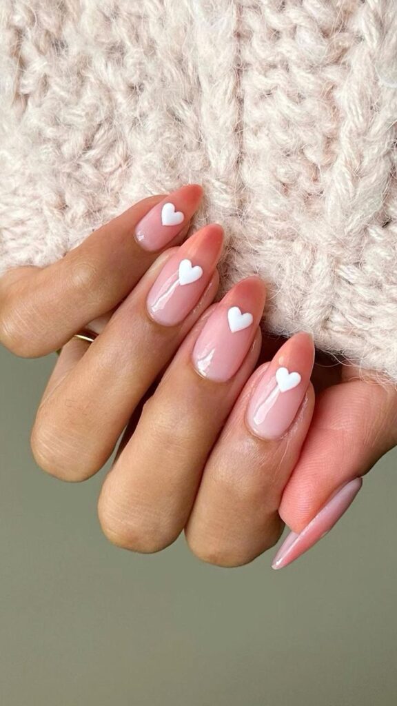 Omber Oval Shape pink and white Design Valentines Day Heart Nails Designs