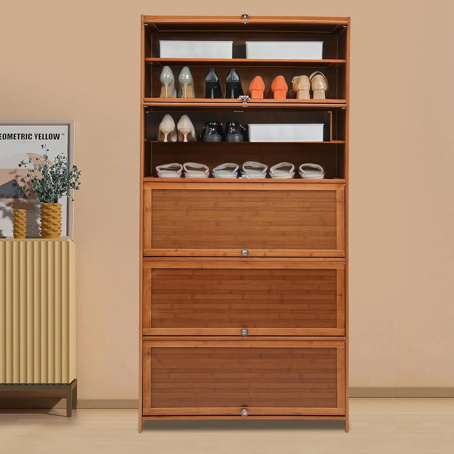 Brown 11-Tier Shoe Cabinet – 30 Pair Storage