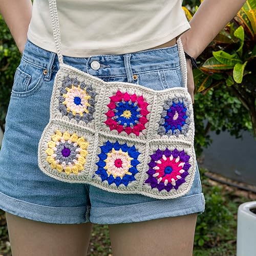 Crochet Crossbody Bag Granny Square Crochet Purse Macrame Purse Woven Crossbody Bag