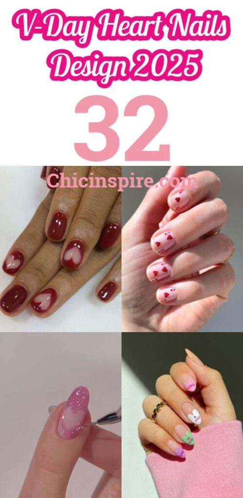 V-Day Heart Nails Design 2025