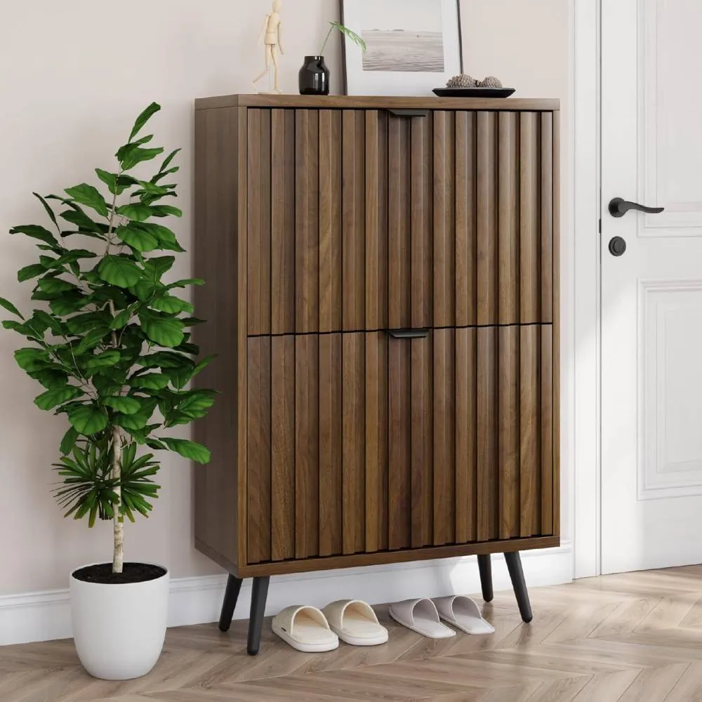 Walnut Shoe Cabinet – 2 Flip Drawers
