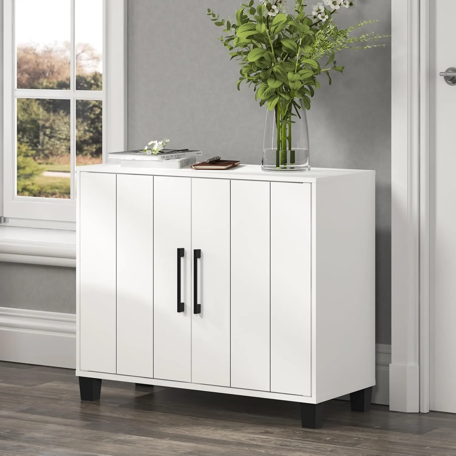 Wood Shoe Cabinet – 12 Pair Storage