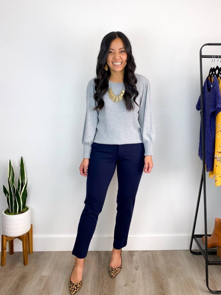 Casual Blue Pants + Gray Top