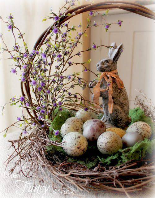 Floral Bunny and Eggs Easter Basket