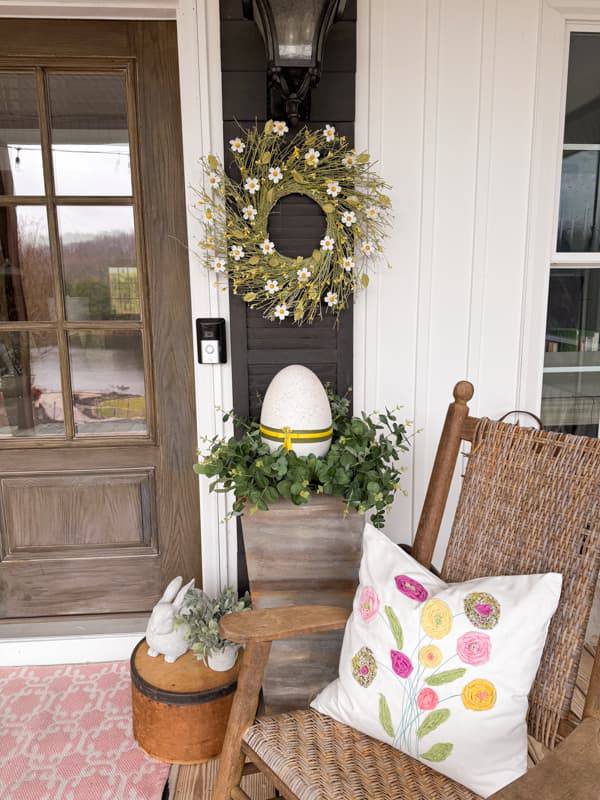 Door wreath bunny ornament with floral pillow 