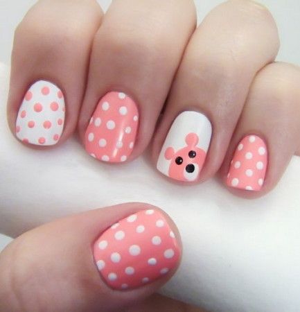 Light Pink and White Polka Dot nails 