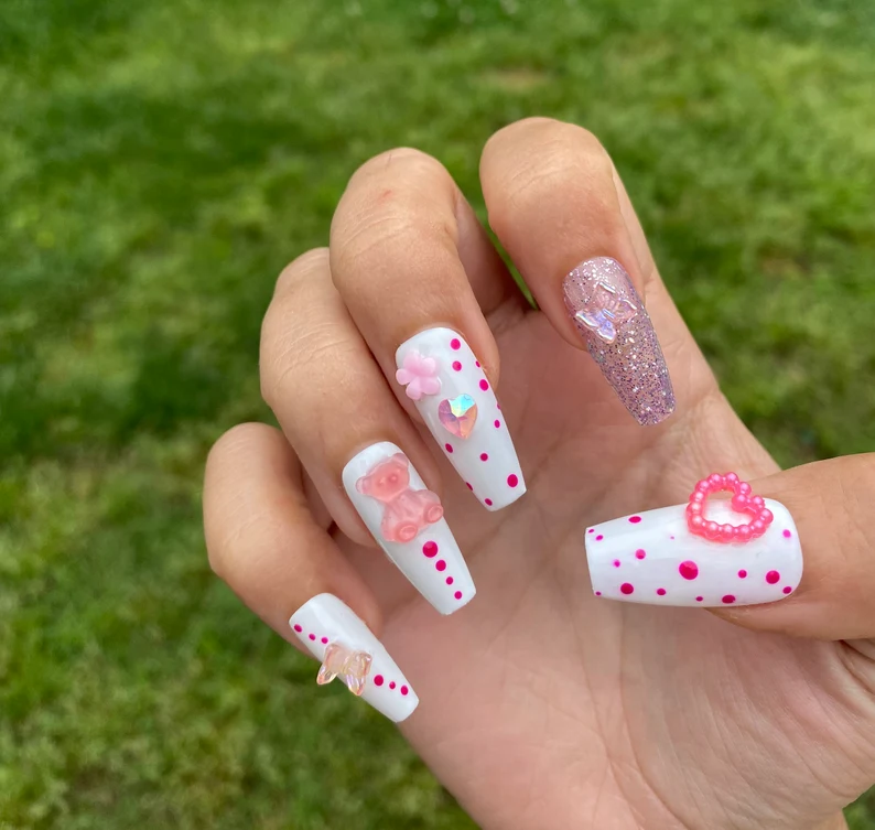 3D White Polka Dot Butterfly & Hearts