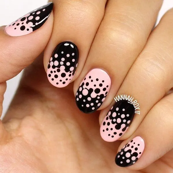 40 Best Cute Polka Dot Nail Designs to Try 26 40 Best Cute Polka Dot Nails Designs Ideas to Try out - Polka dots will never go out of style Pink and Black Polka Dot Nails