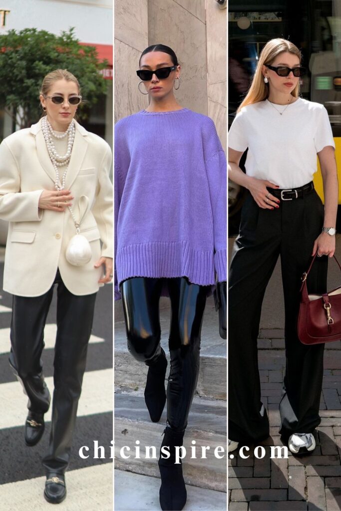 How to wear black leather pants outfit for women. Best Tops to Pair with Black Leather Pants.
