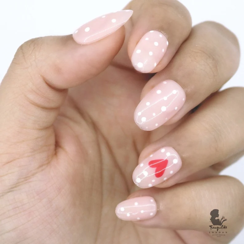 Polka Dot Red Heart Press On Nails