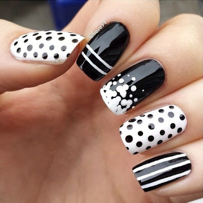 Black and white Polka dot Nails 
