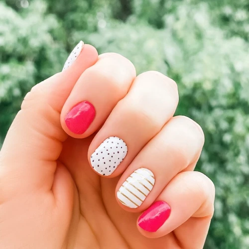 Press On Stickers Nail Strips Polka Dot Red and white