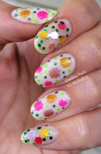 Polka Dot Nails with Flowers Designs