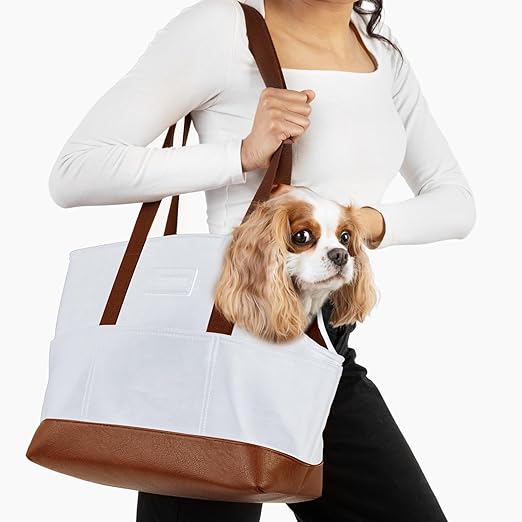 Luxury Dog Purse Carrier - White Faux Leather Pet