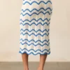 Azure Breeze: Navy & Ivory Striped Crochet Midi Skirt with Scalloped Hem - Image 4