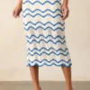 Azure Breeze: Navy & Ivory Striped Crochet Midi Skirt with Scalloped Hem - Image 2