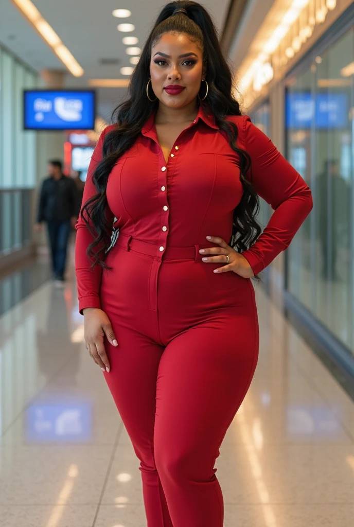 Plus Size Fall Outfit Guide Red Button-Down Overall Suit
