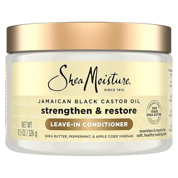 SheaMoisture 100% Pure Jamaican Black Castor Oil Leave In Conditioner For Damaged Hair and To Soften Detangle Hair