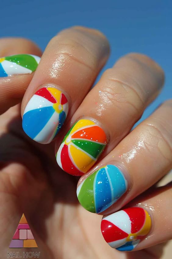 Beach Ball Stripes Summer nails