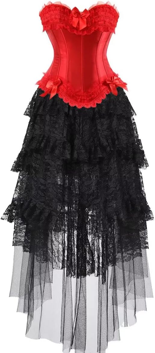 Corset Dress with Long Skirt Lace 2 PCS Women Plus Size Vintage Costume