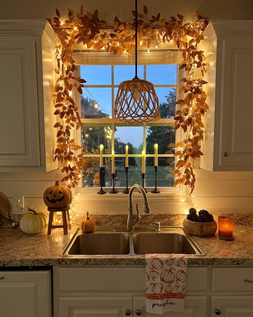 Fall Halloween lights with Jacke o lantern Decor