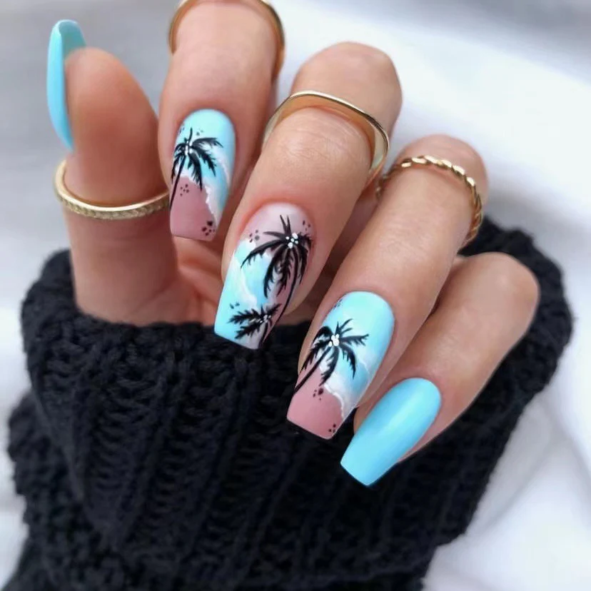 Palm Tree Paradise Summer nails
