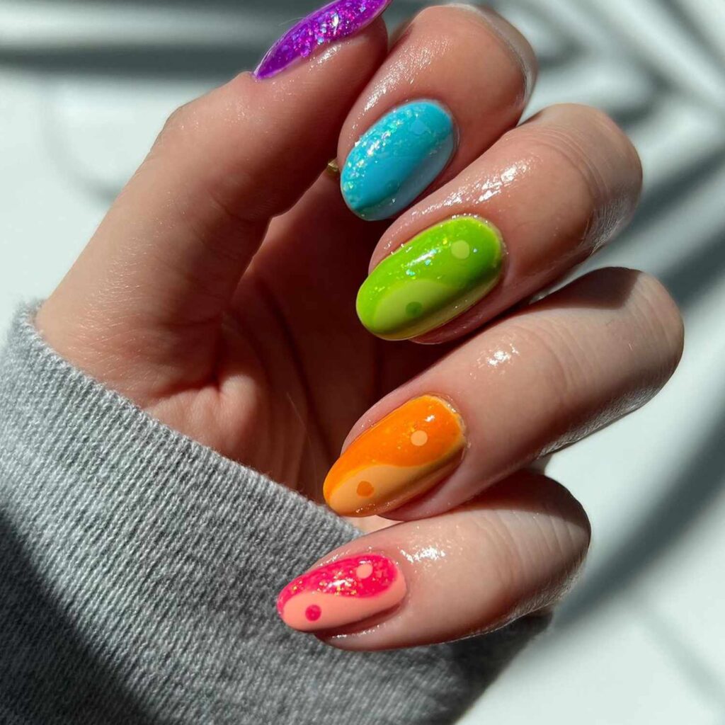 Rainbow Skittles Summer nails