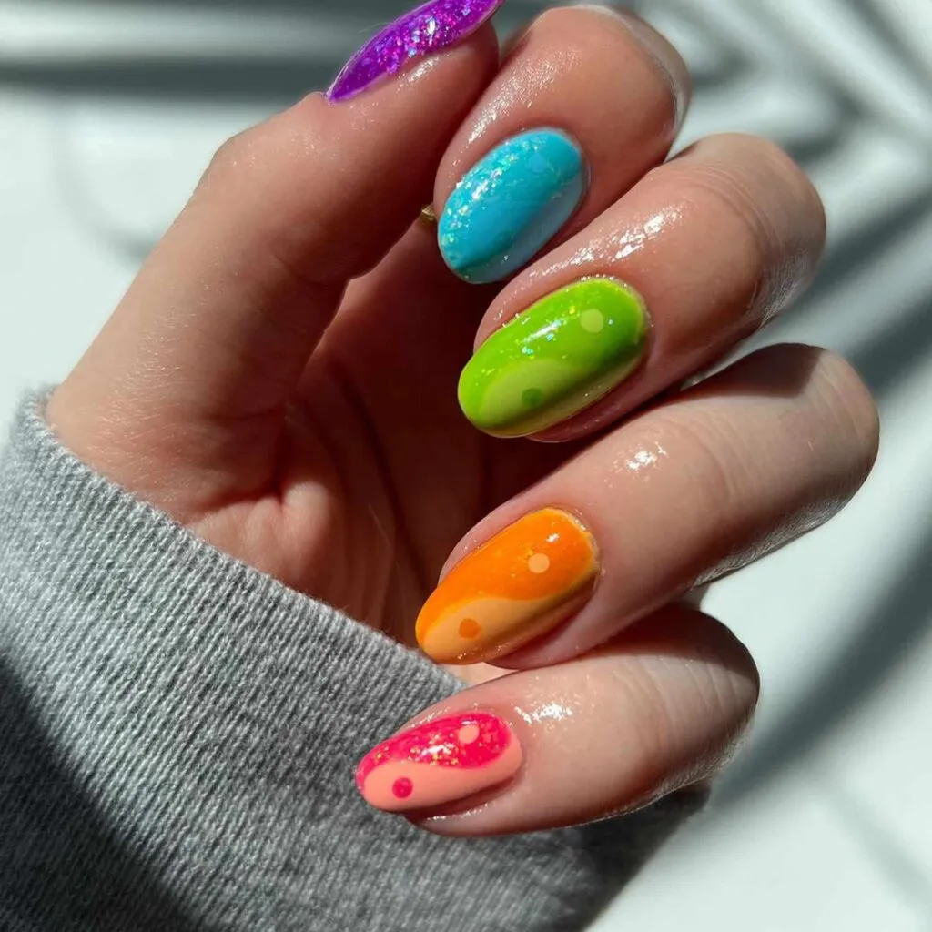Rainbow Skittles Summer nails